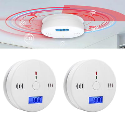 2-stuks Koolmonoxidemelder - CO-melder - Met LCD-digitaal display - Hoorbaar en visueel alarm - Werkt op batterijen - Geschikt voor woonkamers, keukens, slaapkamers, kantoren, hotels, slaapzalen - Wit