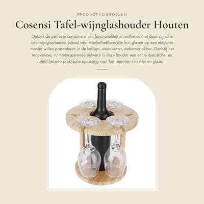 Dailygoods- Wijnglashouder Houten - Ruimtebesparend Ontwerp - Robuuste Materialen - Hygiënisch en Duurzaam - Voor Wijnliefhebbers - 24 x 23 cm - Wijnrek