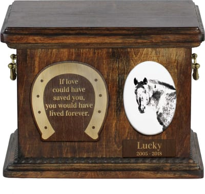 Appaloosa urn voor paardenas met foto en gepersonaliseerde doos