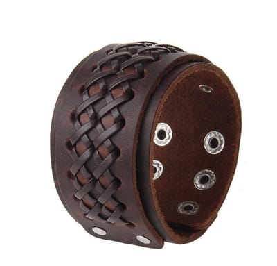 Brede Armband Heren - Leren Armband - Gevlochten - Bruin