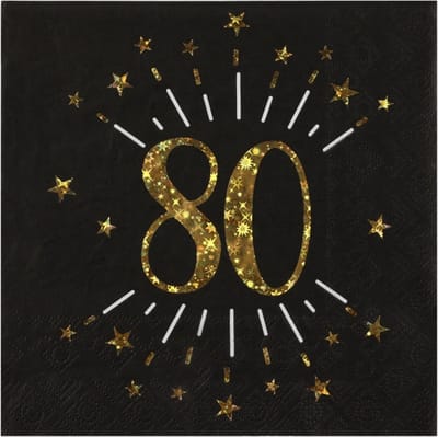 Santex Verjaardag feest servetten leeftijd - 10x7 - 80 jaar - goud - 33 x 33 cm