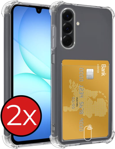 Hoesje - 2 Stuks - Geschikt voor Samsung Galaxy A17 - Met Pashouder en Kaarthouder - Telefoon Hoes Shockproof - Back Cover - Siliconen Case - Shock Proof - Pasjes Houder - Telefoonhoes - Transparant