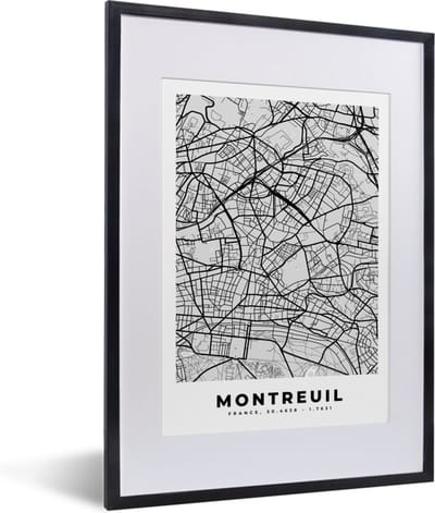Fotolijst incl. Poster - Stadskaart - Frankrijk - Kaart - Montreuil - Plattegrond - 30x40 cm - Posterlijst