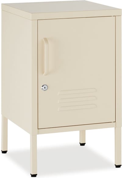 tectake® Stalen Nachtkastje - 35 x 42,5 x 60,5 cm - Modern - Deur en Magneetsluiting en Sleutels - Kabeldoorvoer - Bedkastje - Bijzettafel - Nachtkastjes - Crème