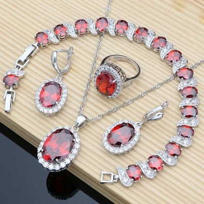 Paarse Edelsteen Amethist Sieraden Kit Oorbellen Ring Accessoires Dames Bruiloft Apen Ketting Kit 10 rood
