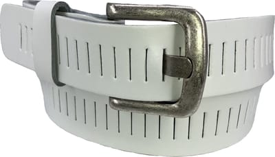 Leren gleufriem, kleur Wit, 4 cm breed, taillemaat 105 cm.