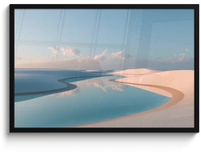 Poster in lijst - Fotolijst 90x60 cm - Posters - Duinen - Waterplas - Oneindige rust - Posterlijst zwart - Decoratie - Wanddecoratie woonkamer - Muurdecoratie slaapkamer