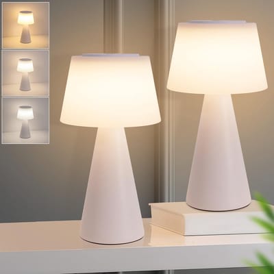 Glitzerlife - Tafellamp Tafellampen - 2 stuks Draadloze tafellamp - Accu LED tafellamp touch dimbaar - USB oplaadbaar 3 lichtstanden - ABS modern design - Ø24cm - Wit