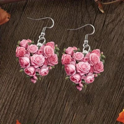 Romantische Liefde Roze Roos 2D Acryl Oorbellen Creatief Ontwerp Vakantie Dames Cadeau roze