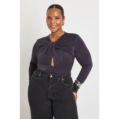 boohoo Dames Plus Twist Detail Bodysuit | Charcoal | Maat: 18