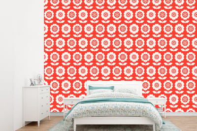 Behang - Fotobehang Bloemen - Patroon - Rood - Breedte 360 cm x hoogte 260 cm