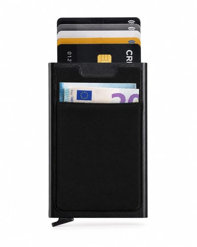 Walletstreet Extra Luxe Pasjeshouder met Plakwallet – Aluminium RFID Kaarthouder voor 8 Pasjes & Briefgeld – Zwart/Black – Voor Mannen & Vrouwen Creditcardhouder