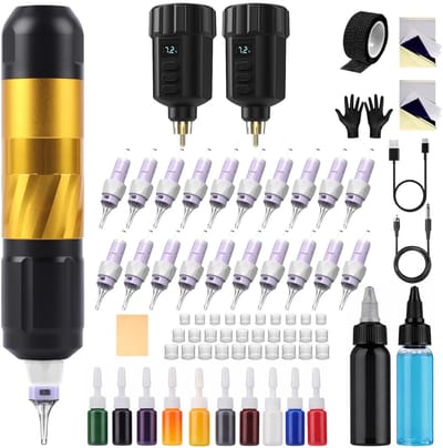 CLVP® Tattoo Machine met Accessoires - Tattoo kit Draadloos - Complete Set - Zwart en Goud