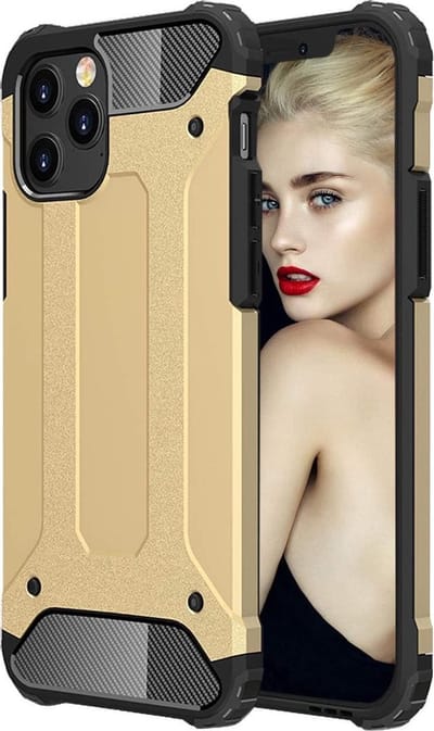Schokbestendig Heavy Duty Hoesje Geschikt voor: iPhone 12 Pro Max Shock Proof Hybride - Back Cover - Dual Layer Armor Case - Extra Stevig - Goud