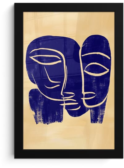 Poster in lijst - Fotolijst 20x30 cm - Posters - Okergeel - Blauw - Eenvoudige lijnen - Posterlijst zwart - Decoratie - Wanddecoratie woonkamer - Muurdecoratie slaapkamer