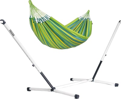 Hangmat met standaard - Buiten relaxen - Ontspannen in tuin - Weerbestendige stof - 120 kg capaciteit - Lime groen