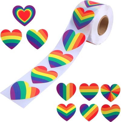 500 Stickers Op Rol - 2.5cm - Hart / Hartjes Regenboog Mix - Beloningsstickers - Stickers Kinderen - Sluitsticker - Sluitzegel - 25mm - 500 Stuks