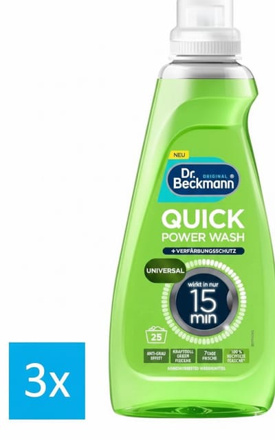 3 x Dr. Beckmann Quick Power Wash Universal – 800 ml – Anti-Grauw Effect – Snelle Krachtige Reiniging voor Witte & Gekleurde Was
