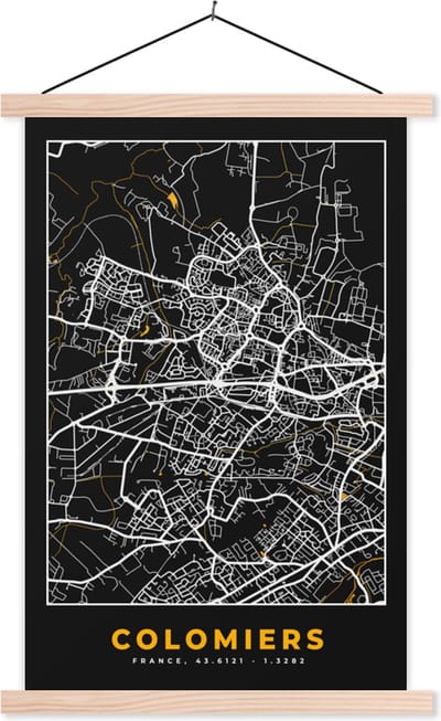 Posterhanger incl. Poster 40x60 cm - Schoolplaat - Plattegrond - Kaart - Colomiers - Frankrijk - Stadskaart - Textielposter - Blanke latten - Stadskaart