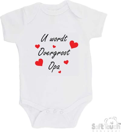 100% katoenen Romper "U wordt overgroot opa" Unisex Katoen Wit/zwart/rood Maat 62/68 Zwangerschap aankondigen - Bekendmaking zwangerschap - Zwangerschapsaankondiging