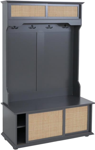 Garderobekast MCW-P25, halgarderobekast, houten garderobekast, melamine Kubu Rattan 163x100x47 cm ~ donkergrijs