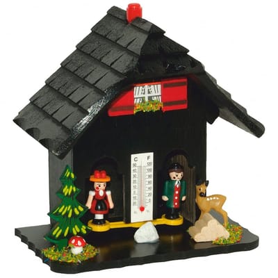 Weerhuisje Hout - Weerstation Tuin - Buiten Weer Tonen - Darmsnaar Vochtgevoelig - 14x16x9 cm - Zwart
