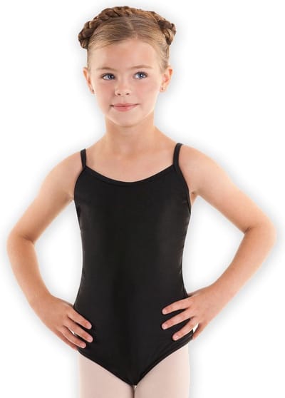 Dancer Dancewear Balletpakje glans | Van Glanslycra | "Giselle" | Zwart | Meisje | Met Spaghettibandjes | Maat 128/134 | 10 jaar