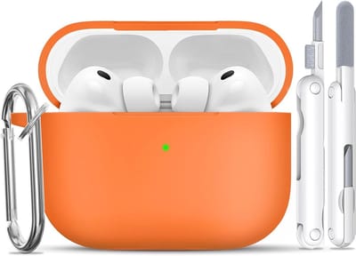Siliconen Shockproof Beschermhoes voor AirPods Pro 3 (2025) met Schoonmaakset en Sleutelhanger, Ondersteunt Draadloos Opladen - Oranje
