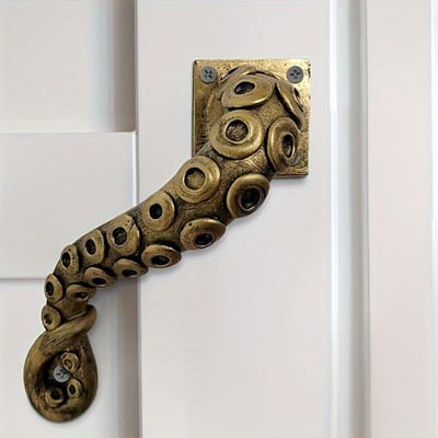 Poignée de porte vintage en forme de pieuvre, couleur laiton antique, décorative pour porte de garage, d'entrepôt ou de clôture.