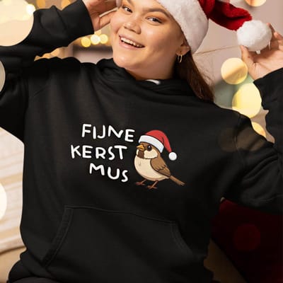 Foute Kerst Hoodie Zwart Fijne Kerst Mus XS - Uniseks Pasvorm - Kerstkleding Voor Dames & Heren