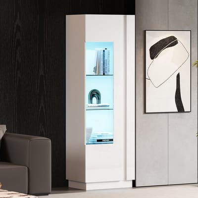 REDOM Buffetkast 60x40x180 cm van spaanplaat en acryl, hoogglans voorzijde, met LED-verlichting en glazen planken