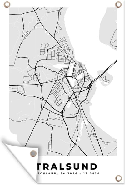Muurdecoratie Stralsund - Plattegrond - Stadskaart - Duitsland - Kaart - 120x180 cm - Tuinposter - Tuindoek