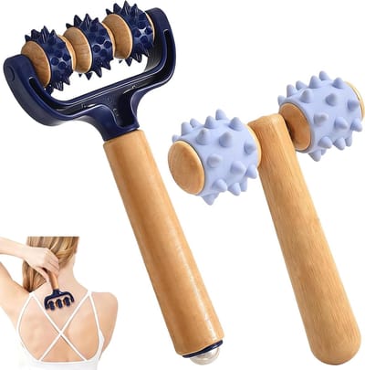 Massage roller set met stekelbal en handvat voor zelfmassage van benen, armen en rug bij spierpijn en spanning