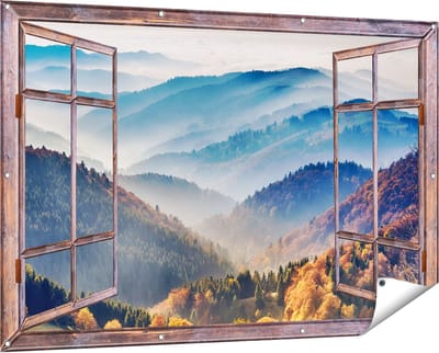 Gards Tuinposter Doorkijk Heuvel Landschap van het Zwarte Wout Bos - 150x100 cm - Tuindoek - Tuindecoratie - Wanddecoratie buiten - Tuinschilderij