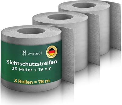 Novatool Premium PP 78m schutting privacy scherm rollen raam grijs voor dubbelstaafmat hekwerk voor 30 rijen privacy scherm stroken hekwerk gaas gaas schutting privacy scherm stroken duurzaam & weerbestendig