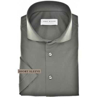 John Miller Overhemd Slim Short Sleeve Cotton Jersey Donker Groen / male