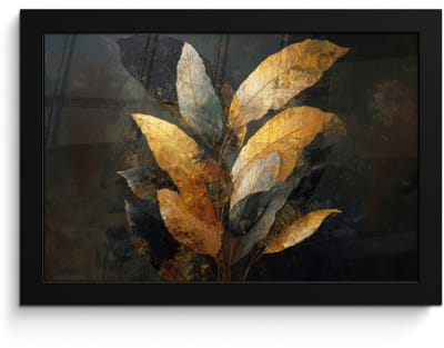 Poster in lijst - Fotolijst 30x20 cm - Posters - Gouden Bladcompositie – Botanische Luxe - Posterlijst zwart - Decoratie - Wanddecoratie woonkamer - Muurdecoratie slaapkamer