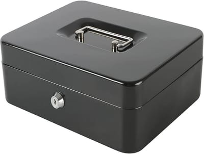Cash Box met Money Tray en Sleutel - Kleine Lock Box 7.88" x 6.3" x 3.5" - Zwart