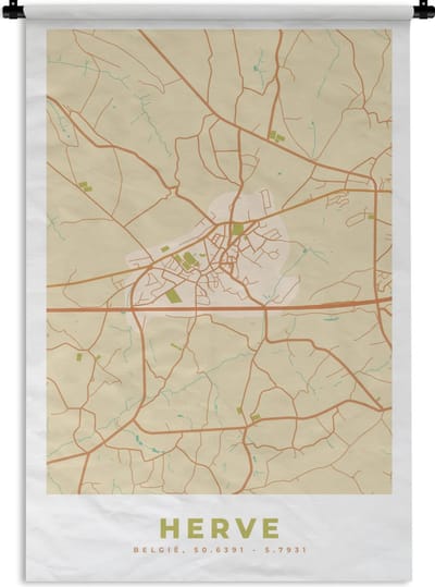 Wandkleed - Wanddoek - Stadskaart - Plattegrond - Kaart - Vintage - Herve - 120x180 cm - Wandtapijt