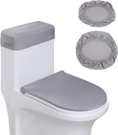 Elastische donkergrijze toilethoezen voor toiletbril en tankdeksel, waterdicht en gemakkelijk te reinigen