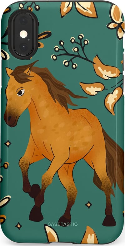 Casetastic Hoesje Geschikt voor Apple iPhone X/Xs - Stijlvolle Beschermende Duo-layer Case - Groene bruine Paarden elegantie - Paris
