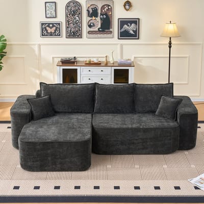 MODENUIT Hoekbank 264 cm - Modulair Met Chaise Longue En Diepe Zitting - Voor Woonkamer - Chenille - Zwart