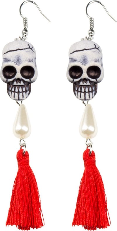 Boland - Paar oorbellen Doodshoofd Wit - Volwassenen - Vrouwen - Skelet - Halloween accessoire - Horror - Sieraad - Skull