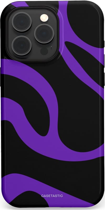 Casetastic Hoesje Geschikt voor Apple iPhone 15 Pro Max Magsafe - Stijlvolle Beschermende Duo-layer Case - Golven van Paars en Zwart