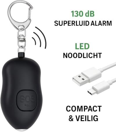 Persoonlijk Alarm 130dB – Sleutelhanger met LED Licht & USB Oplaadbaar – Noodalarm voor Vrouwen, Kinderen & Ouderen – Zelfverdediging & Veiligheid