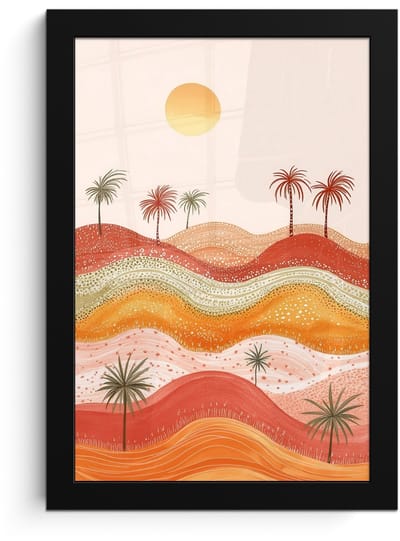 Poster in lijst - Fotolijst 20x30 cm - Posters - Abstract landschap - Palmbomen - Kleurrijk - Posterlijst zwart - Decoratie - Wanddecoratie woonkamer - Muurdecoratie slaapkamer