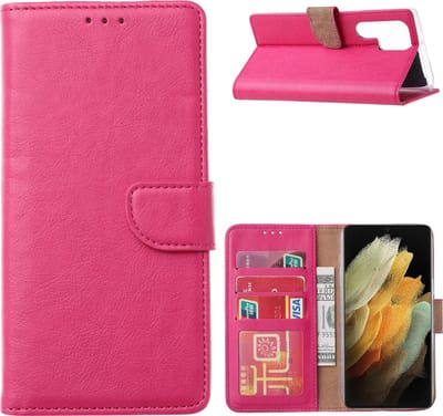 hoesje Geschikt voor Samsung S22 Ultra Hoesje BookCase Pink - Samsung Galaxy s22 Ultra hoesje wallet case - Hoesje Samsung S22 Ultra bookcase - Galaxy S22 Ultra portemonnee hoesje book case cover