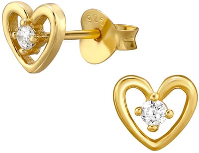 Joy|S - Zilveren hartje oorbellen - 6.5 mm - zirkonia - gold plated