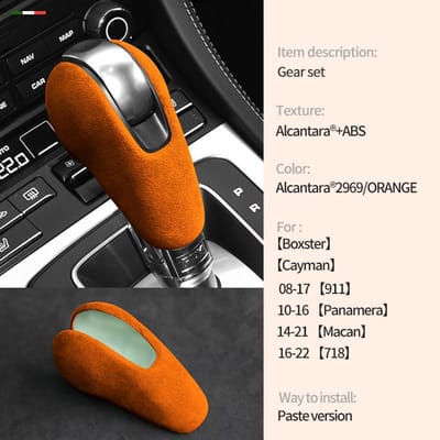 Housse de Protection pour Levier de Vitesse en Daim Alcantara pour Porsche Boxster Cayman Panamera Macan 911 718 Manchon de Levier de Vitesse Accessoires