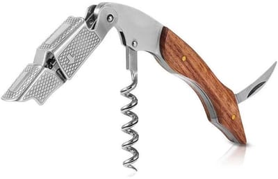 Kurkentrekker - Multifunctioneel - Bieropener - Kelnersmes - 3 in 1 set - Wijnopener - Flesopener - Kurkentrekker Wijn - RVS met Houten Handvat